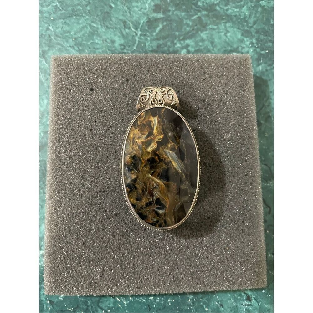 Sterling Silver Pietersite Pendant – Artisan Statement Jewelry Granny Core Large